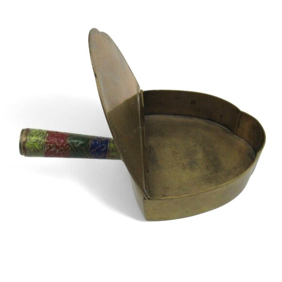 Vintage Brass And Enamel SILENT BUTLER With Decorative Handle And Hinged Lid - Picture 6 of 12